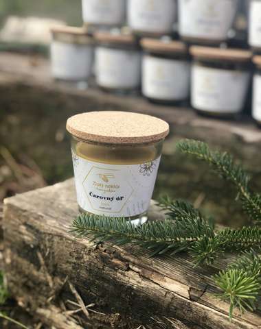 Sviečka z včelieho vosku vo fľaši s korkovou zátkou (120 g)
