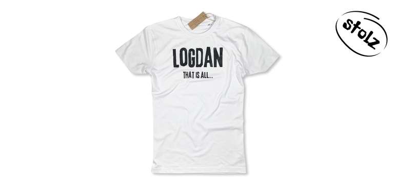 Tričko Logdan - biele tričko a čiernou potlačou