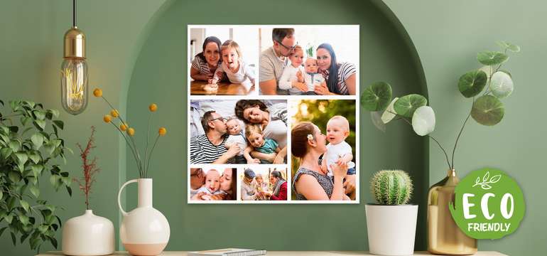 Fotokoláž alebo tablo na ekologickom plátne z bavlny