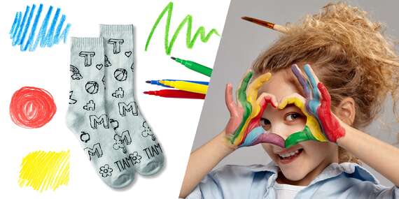 Omaľovánkové ponožky Tiammky pre deti v špeciálnom darčekovom balení aj s fixami na textil/Slovensko