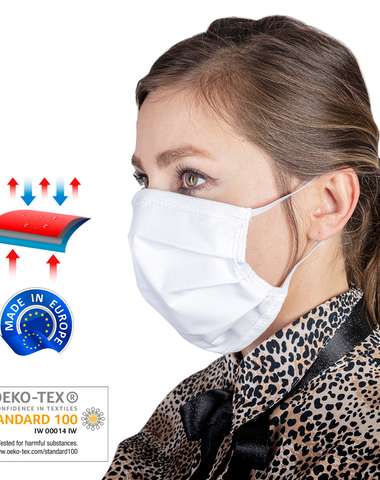 Materiál použitý na výrobu roušek má certifikát Oeko-tex - zajišťuje bezpečnost při kontaktu s kůží