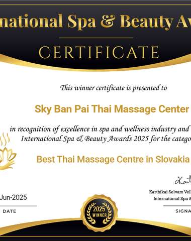 International Spa & Beauty Award - Best Thai Massage Centre in Slovakia of the year 2025
