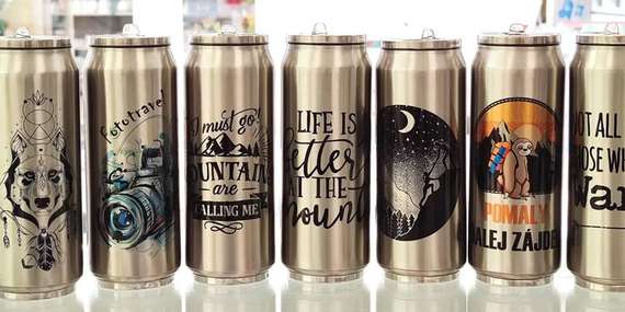 Slovenské dizajnové turistické termo fľaše a plechovky s krásnymi motívmi/Slovensko