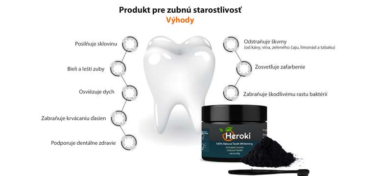 Prírodný prášok na bielenie zubov s aktívnym kokosovým uhlím