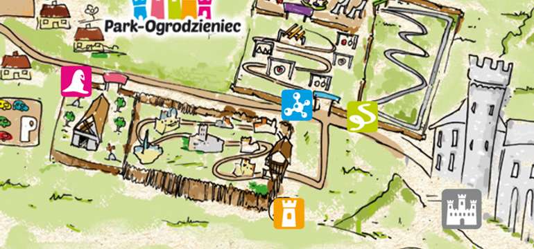Zábavný park Ogrodzieniec v Poľsku - mapka areálu