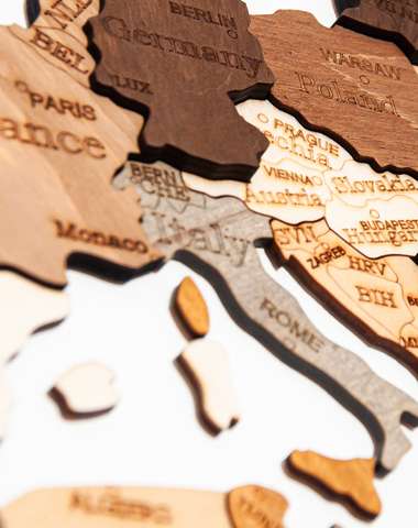 3D Drevená puzzle mapa sveta 