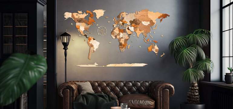 3D Drevená puzzle mapa sveta 