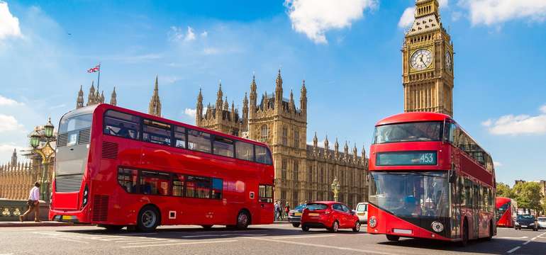 Big Ben, Westminsterský palác a červené poschodové autobusy