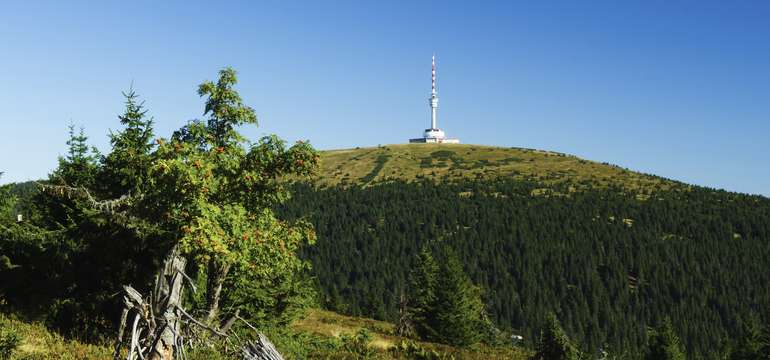 Praděd sa nad krajinou týči vo výške 1491 m.n.m