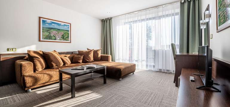 Účelne vybavený apartmán Deluxe (2 + 2 osoby) s vlastnou obývacou izbou