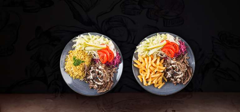 Teľací kebab s ryžou alebo hranolkami