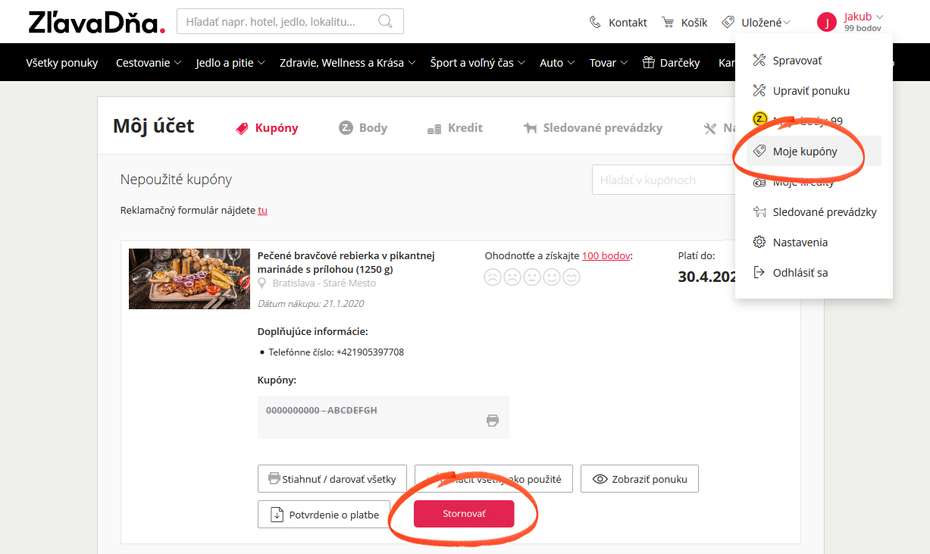 Ako stornovať kupón ZľavaDňa