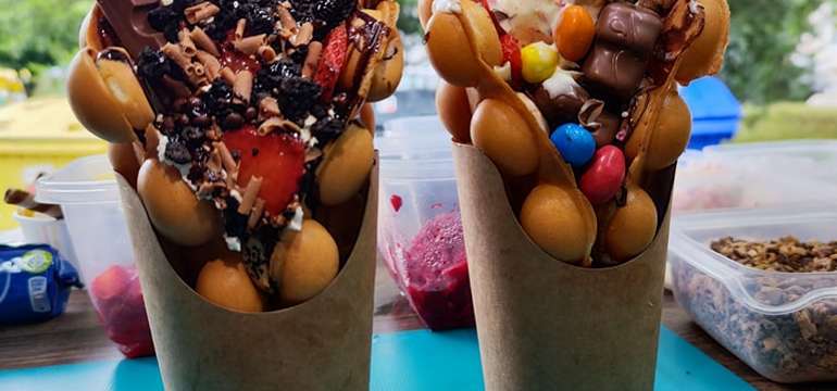 Nadýchané Bubble Waffle s prílohami podľa výberu od Mija sladké pokušenie