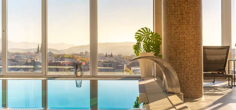 Wellness zahŕňa vnútorný bazén, jacuzzi, fínsku saunu a dve parné sauny