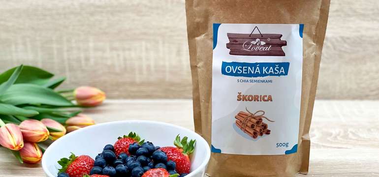 Fitness ovsená kaša LOVEAT s chia semienkami – škoricová 500 g