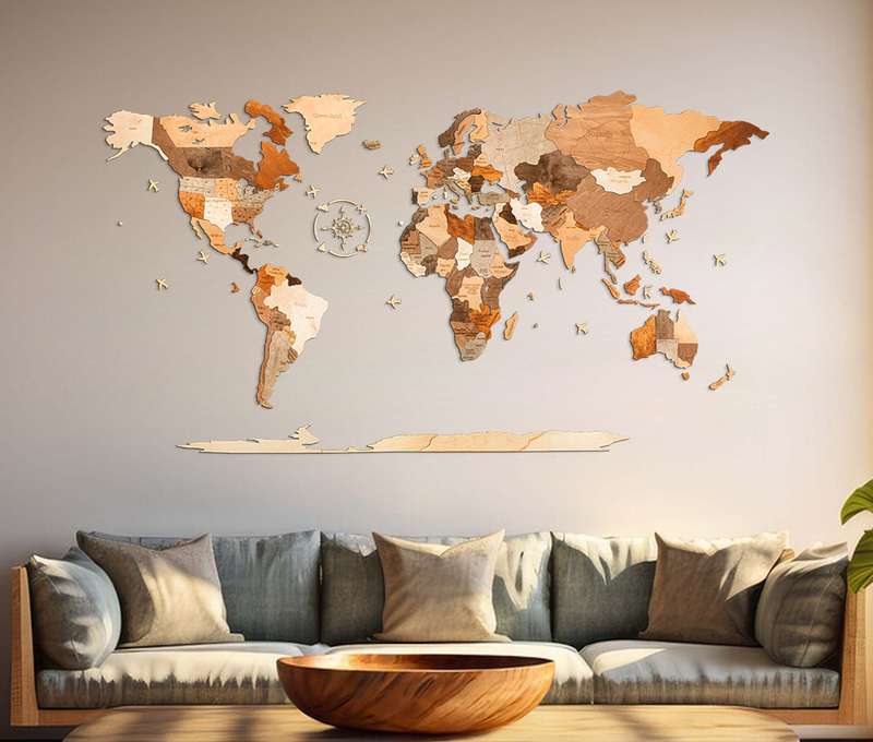 3D Drevená puzzle mapa sveta 
