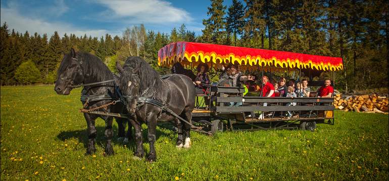 Za hezkého počasí v letních měsících jezdí lesem u pekla pekelný konibus