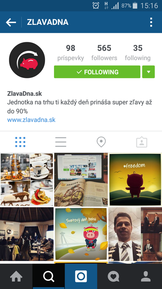 Profil ZlavaDna.sk na Instagrame