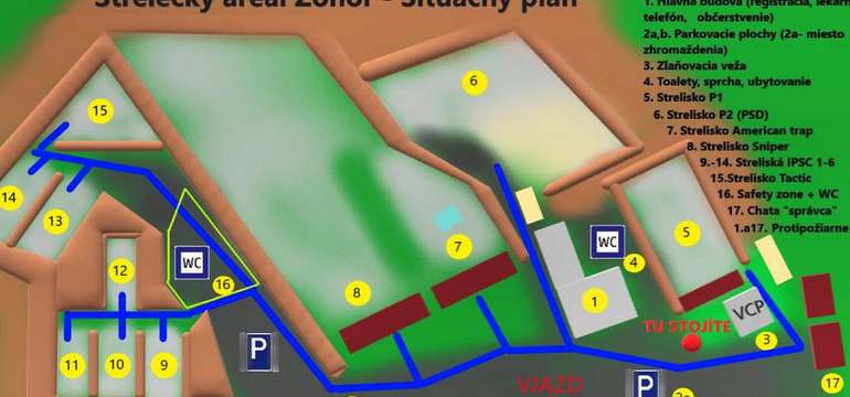 Strelecký areál v Zohore - mapa