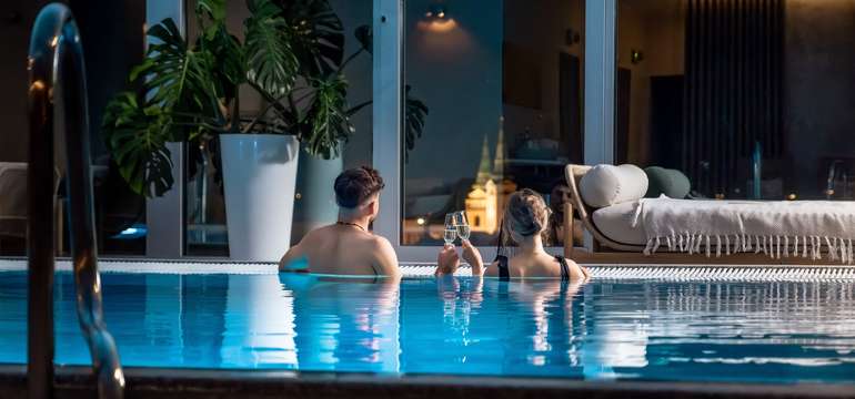 Wellness centrum zahrnuje krytý bazén, vířivku, finskou saunu a dvě parní sauny