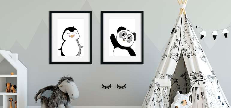 Čiernobiela panda a tučniak (séria 2 plagátov 30 x 40 cm)