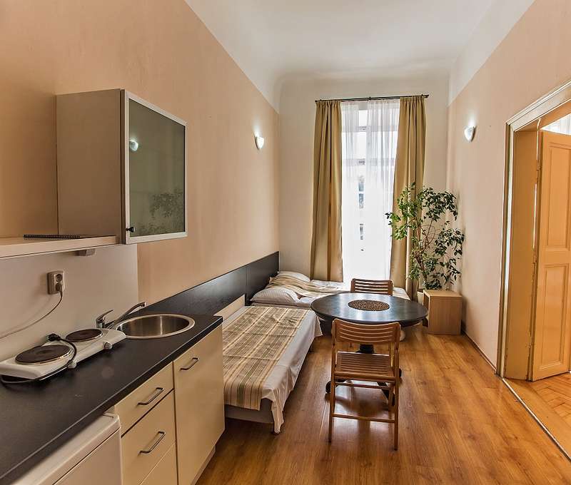 Vybavenie apartmánov: kuchynský kút, chladnička, varič, mikrovlnka, kanvica, SAT TV a wifi
