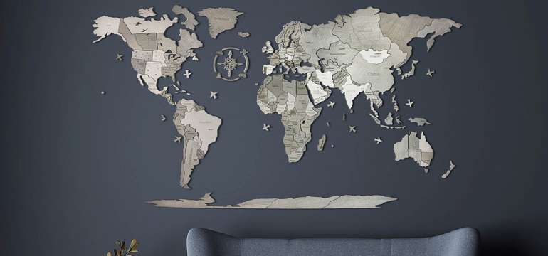 3D puzzle mapa sveta - farba Steel (sivá)