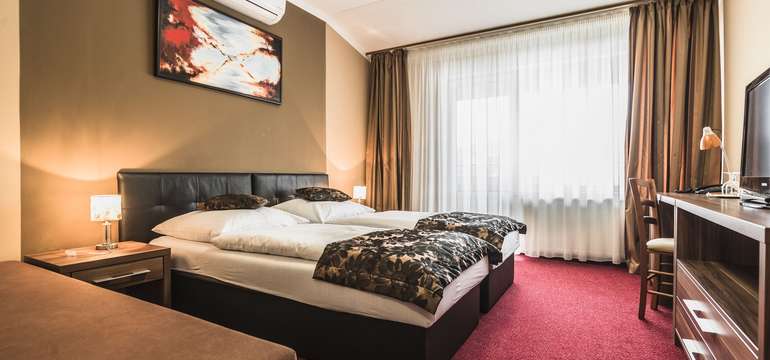 K štandardu všetkých izieb patrí sprchový kút, televízor, trezor, minibar a WiFi