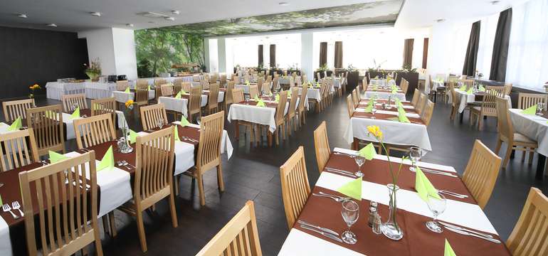 Hotel HVIEZDA*** poskytuje stravovanie v priestrannej a útulnej hotelovej reštaurácii