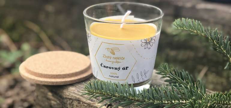 Sviečka z včelieho vosku vo fľaši s korkovou zátkou (120 g)