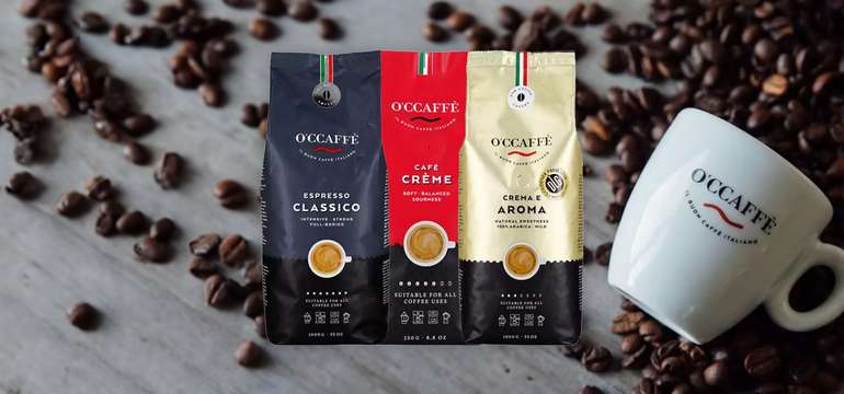 Balíčky aromatickej talianskej zrnkovej kávy O'Ccaffé