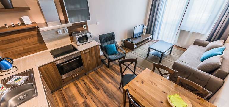 Ubytovanie  v 28 moderne zariadených, dvojlôžkových apartmánoch v 3 kategóriách
