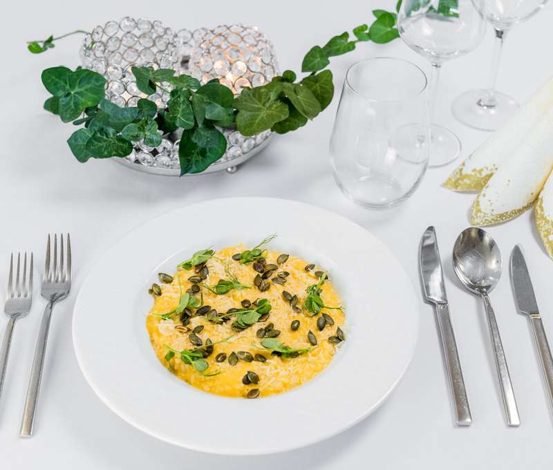 Krémové talianske risotto s tekvicou, parmezánom a tekvicovými semienkami