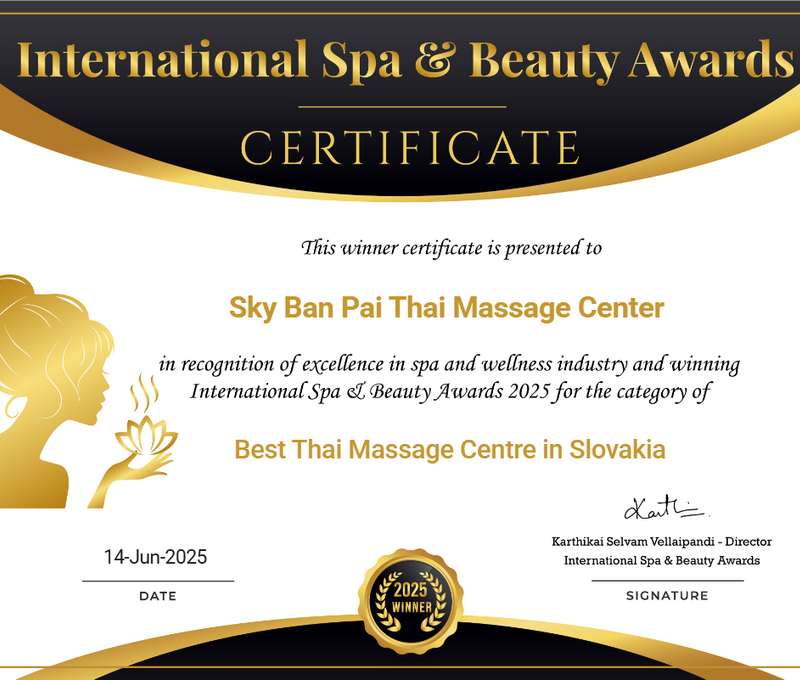 International Spa & Beauty Award - Best Thai Massage Centre in Slovakia of the year 2025