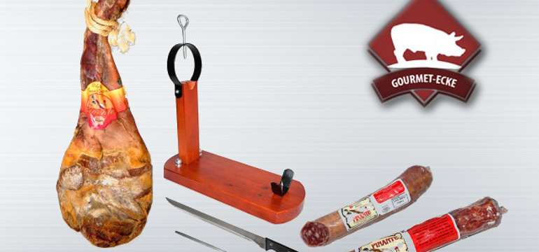 Sada 5-kilovej šunky so stojanom a nožom + klobása alebo paella