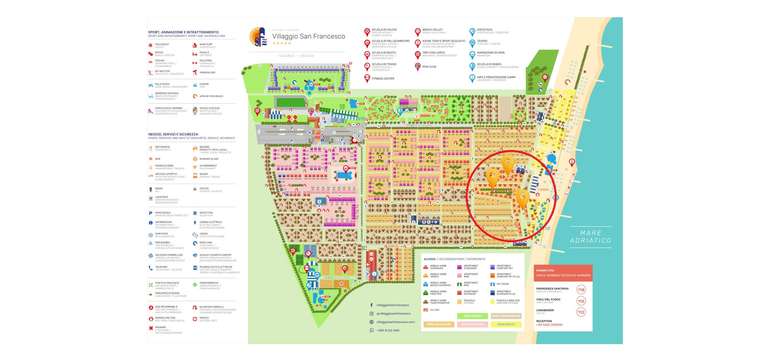 Mapa areálu (ubytovaní budete v jednom z červených domčekov vo vyznačenej oblasti)