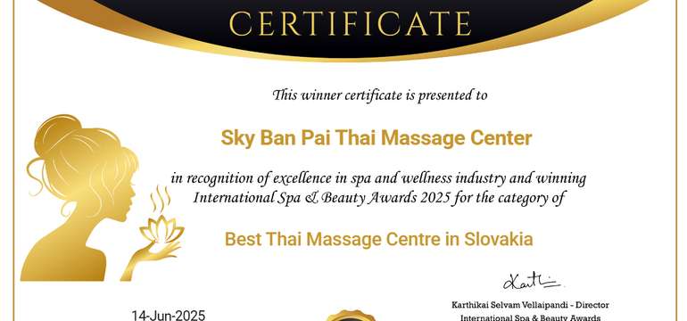 International Spa & Beauty Award - Best Thai Massage Centre in Slovakia of the year 2025