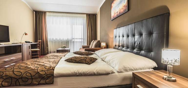 K štandardu všetkých izieb patrí sprchový kút, televízor, trezor, minibar a WiFi