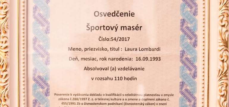  Certifikovaná športová masérka Laura Lombardi 
