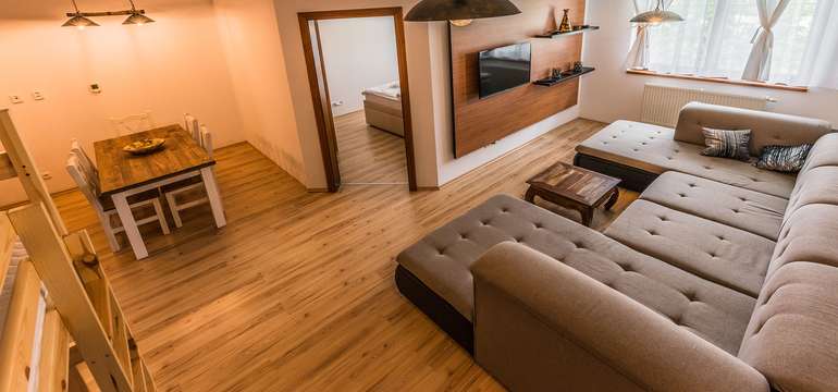 Ubytovanie  v 28 moderne zariadených, dvojlôžkových apartmánoch v 3 kategóriách