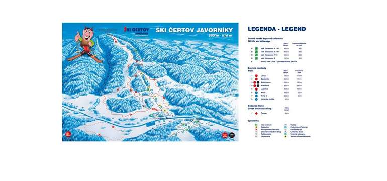 Mapa lyžiarskeho strediska Ski Čertov Javorníky