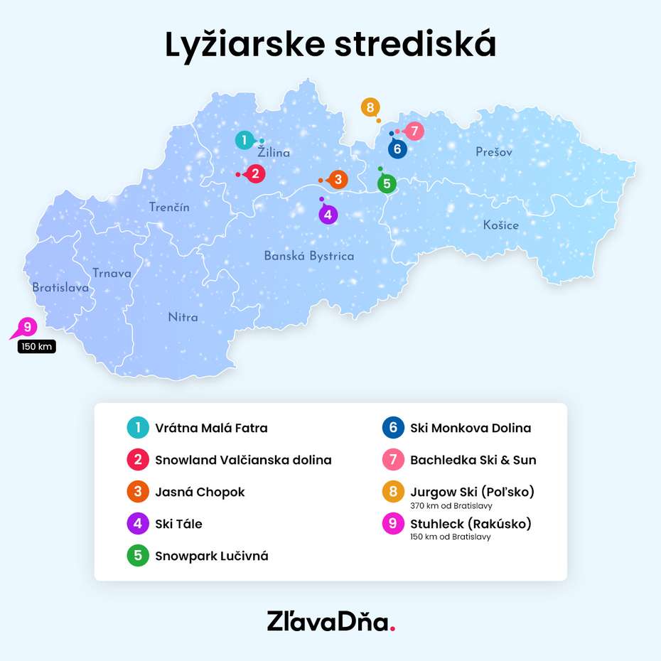 mapa, lyžiarske strediská, lyžovanie 
